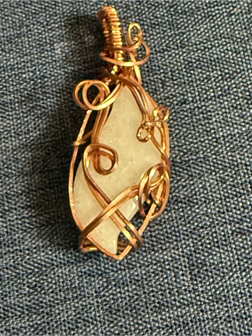 Handcrafted Copper Wire WhiteMilky Quartz  Stone Pendant Necklace